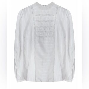 Ralph Lauren White Ruffled Long Sleeve Bib Collar Blouse